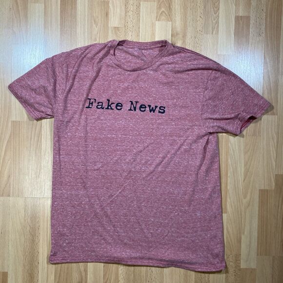 Fake News Graphic Tee (Size L) Heathered Pink T-Shirt • EUC - Picture 1 of 3